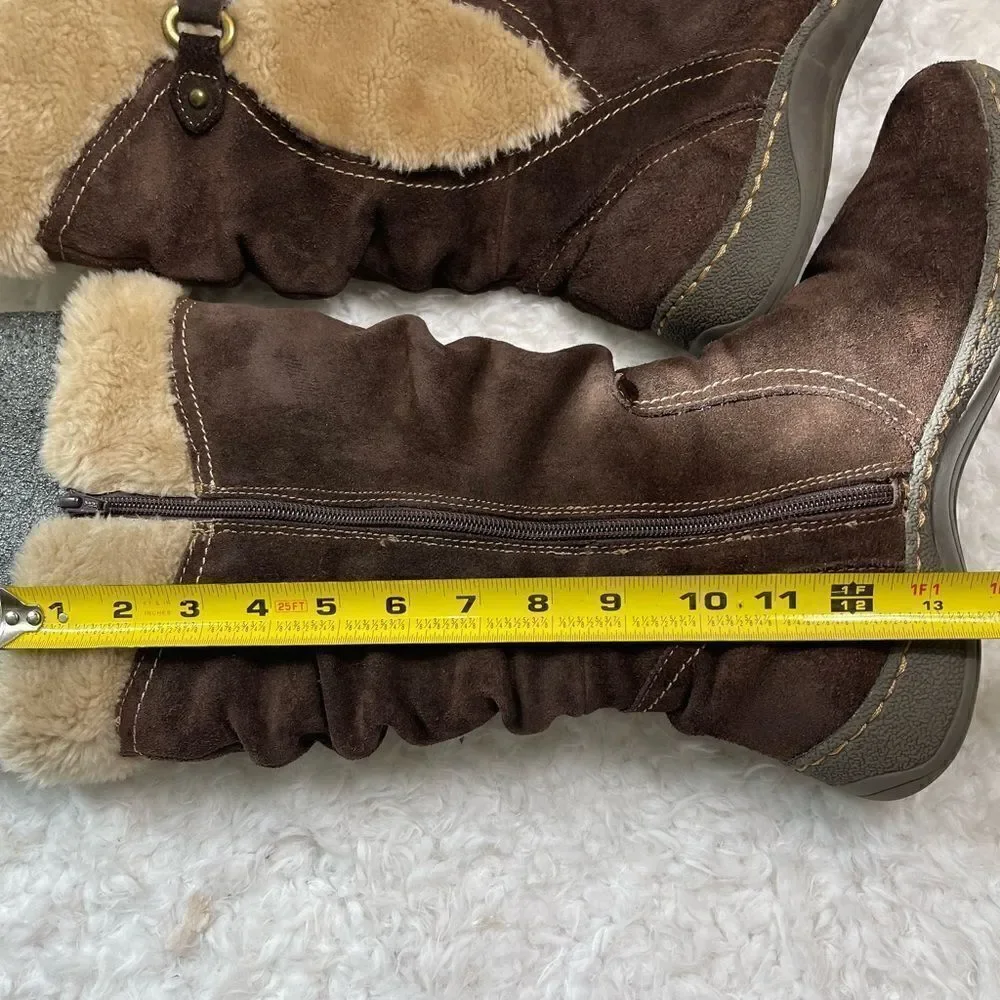 BareTraps Ellery leather suede Brown mid calf boots with faux fur lining SZ9W